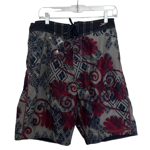 Speedo Gray Red Blue Swim Shorts Medium - Picture 1 of 10